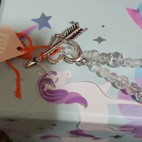 White & silver necklace with white crystal pendant - Picture 3 of 3